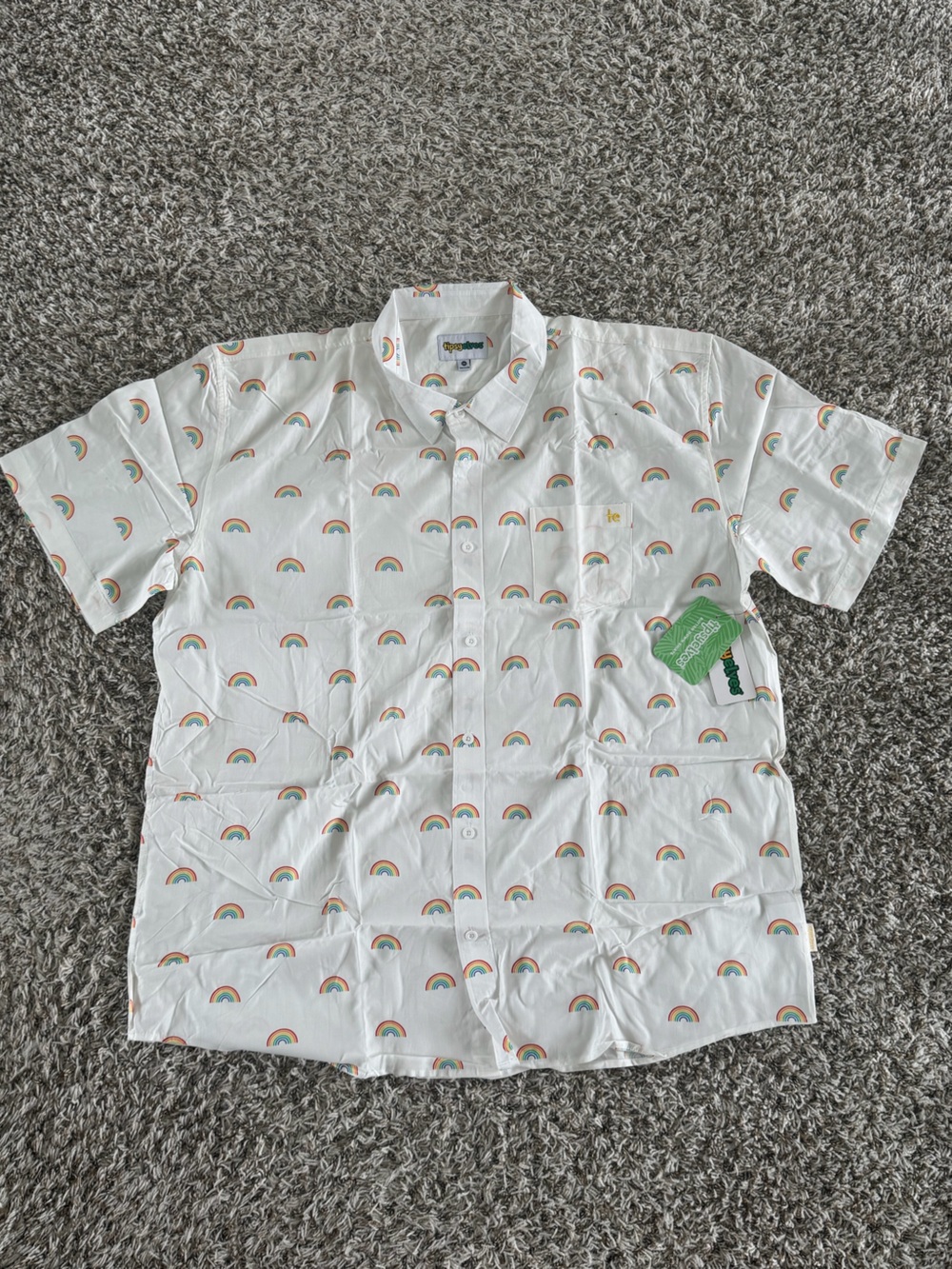 Tipsy Elves White Short-Sleeve Button-Down Shirt with Rainbow Print